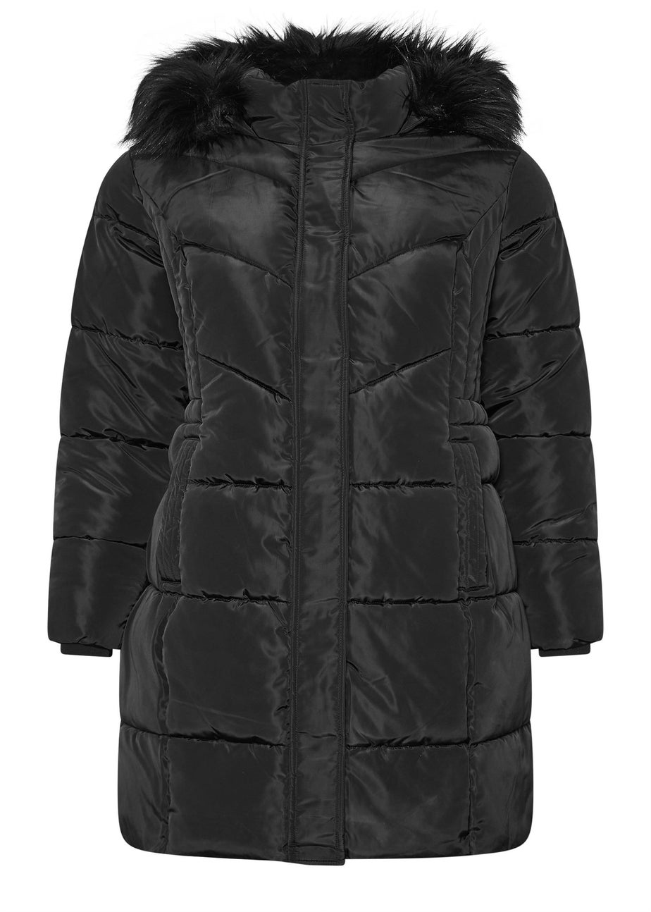 Yours Curve Black Puffer Midi Coat