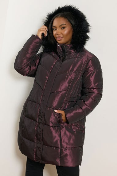 Yours Curve Purple Puffer Midi Coat