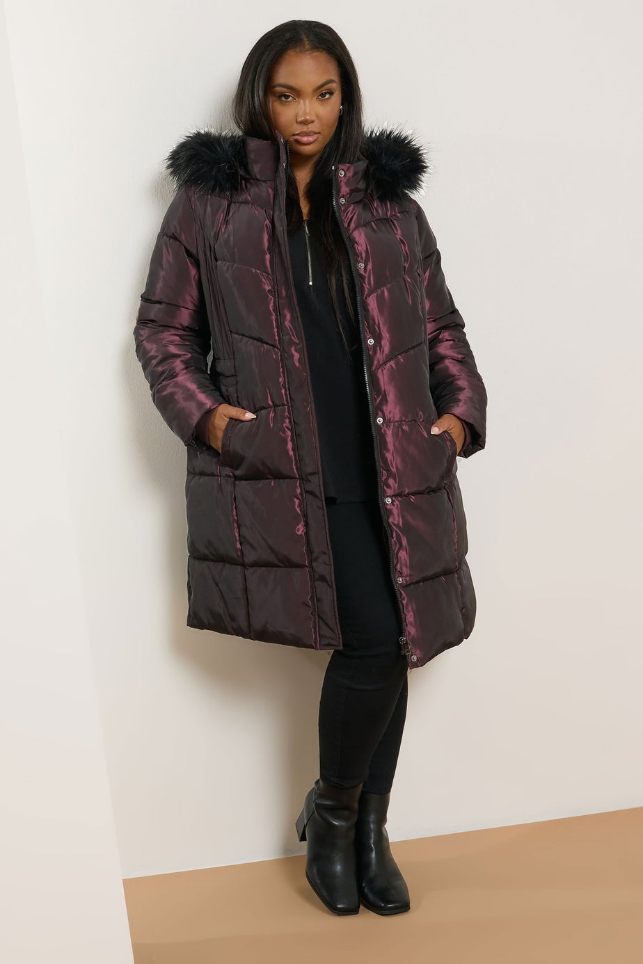 Yours Curve Purple Puffer Midi Coat