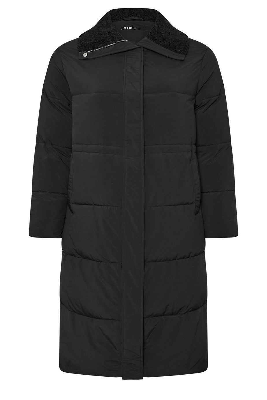 Yours Curve Black Funnel Neck Midi Coat