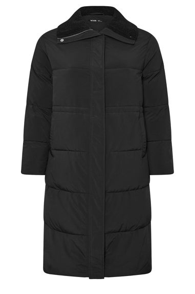 Yours Curve Black Funnel Neck Midi Coat