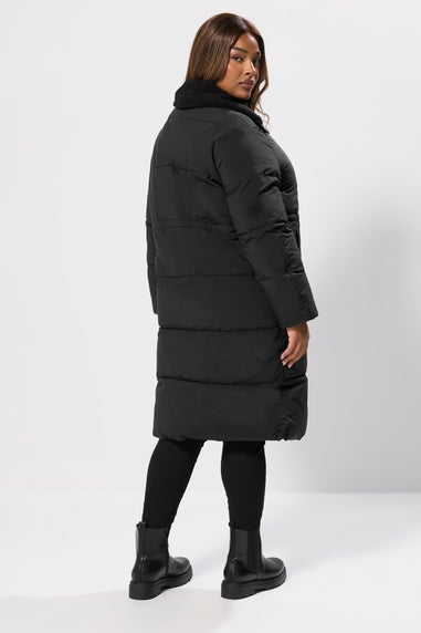 Yours Curve Black Funnel Neck Midi Coat