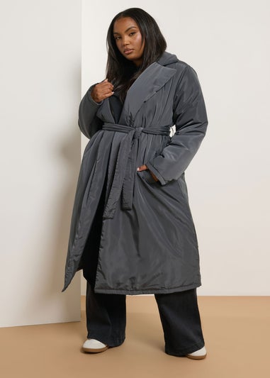Yours Curve Black Longline Padded Coat