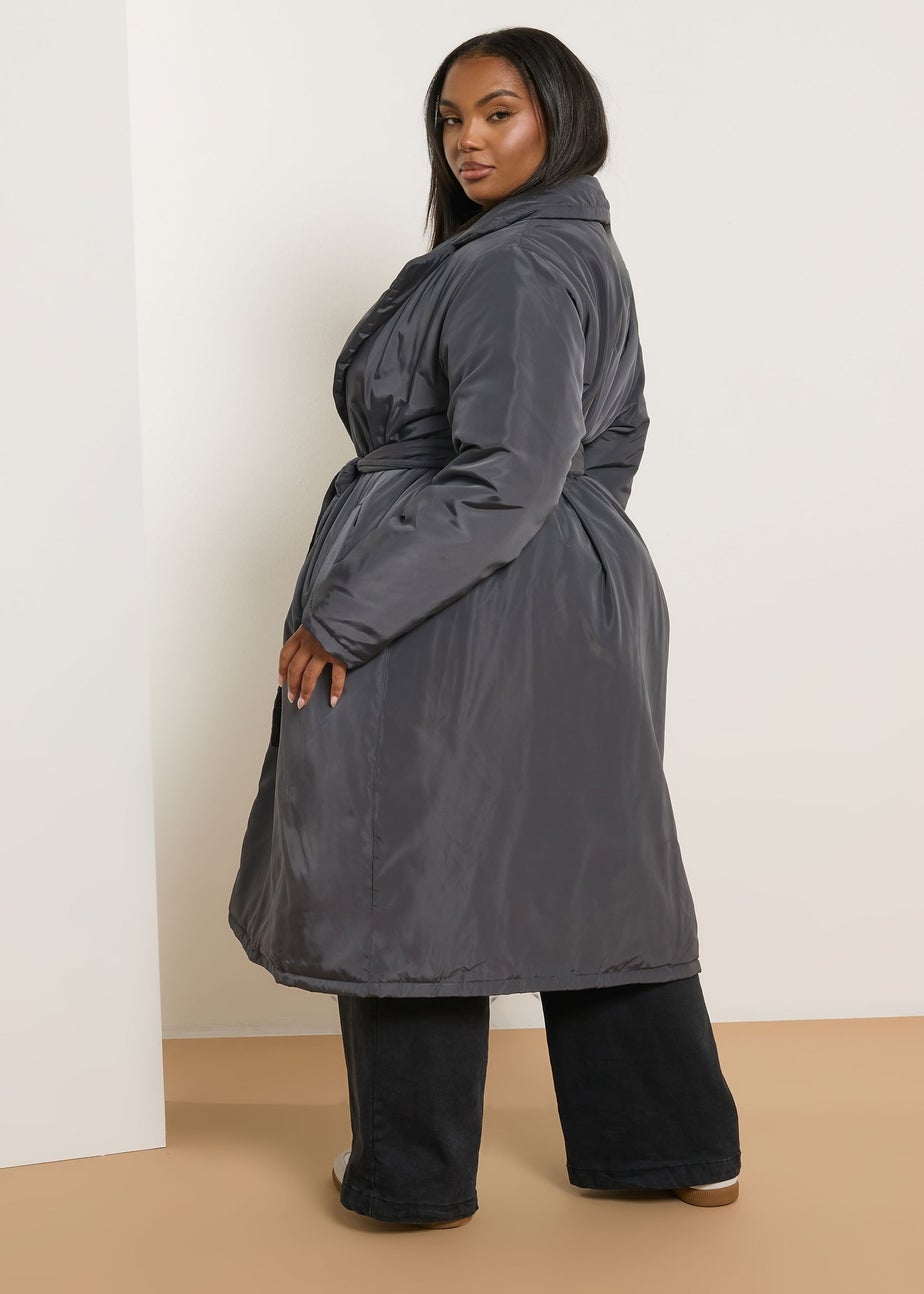 Yours Curve Black Longline Padded Coat