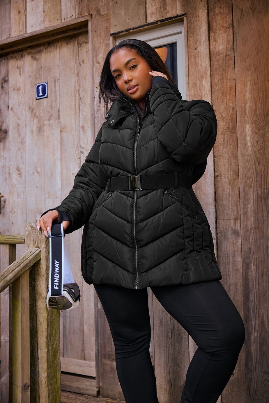Yours Curve Black Belted Puffer Coat Matalan