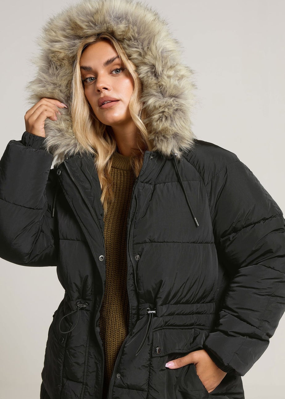 Yours Curve Black Padded Parka Coat