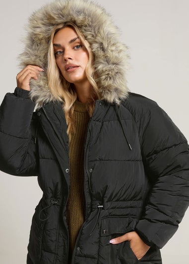 Yours Curve Black Padded Parka Coat