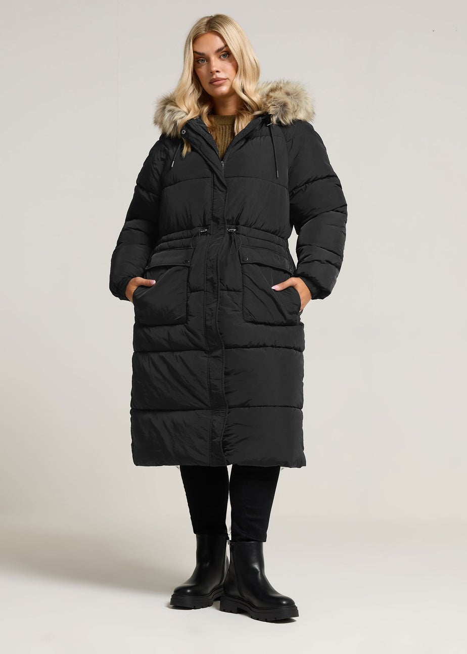 Yours Curve Black Padded Parka Coat