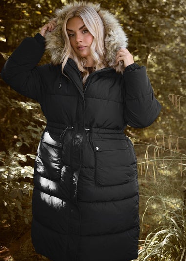 Yours Curve Black Padded Parka Coat