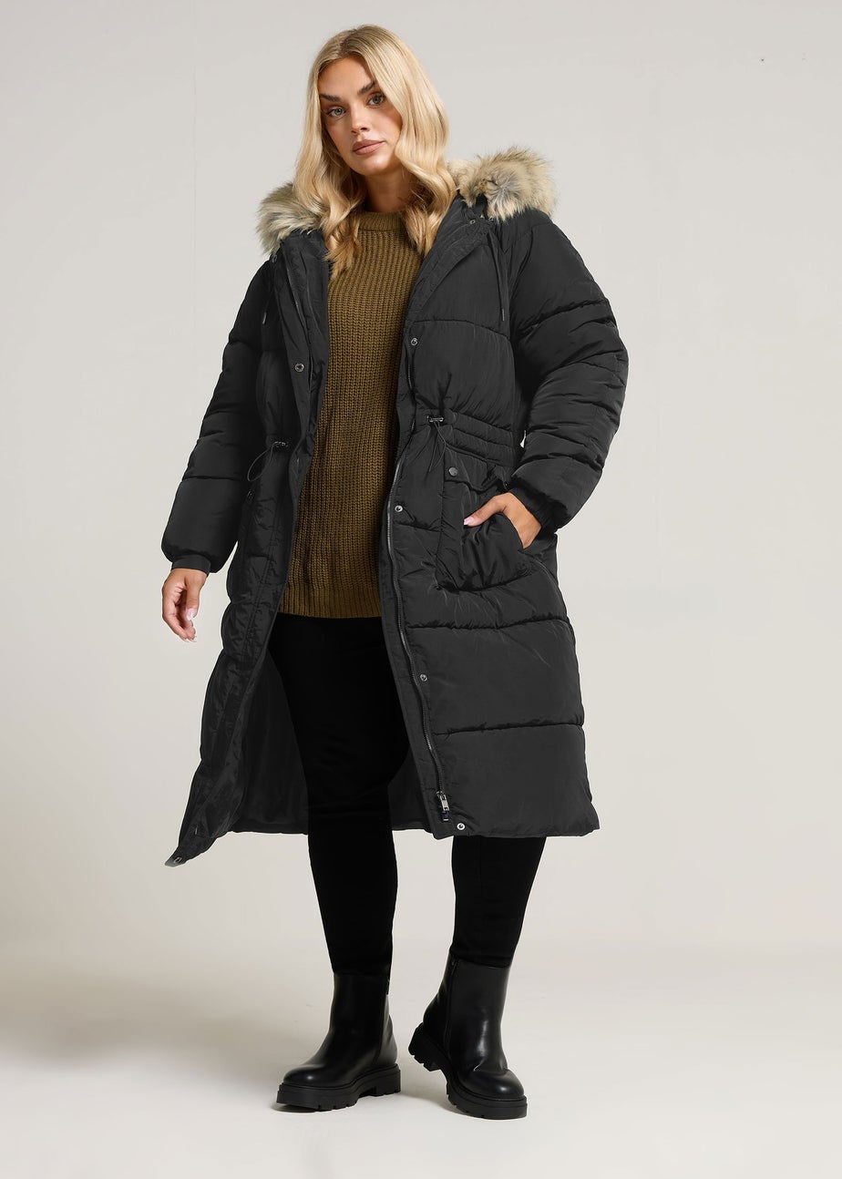 Yours Curve Black Padded Parka Coat