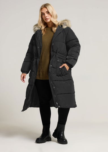 Yours Curve Black Padded Parka Coat