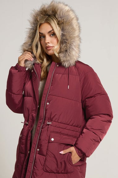 Yours Curve Red Padded Parka Coat