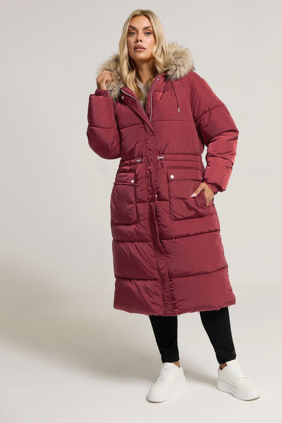 Yours Curve Red Padded Parka Coat