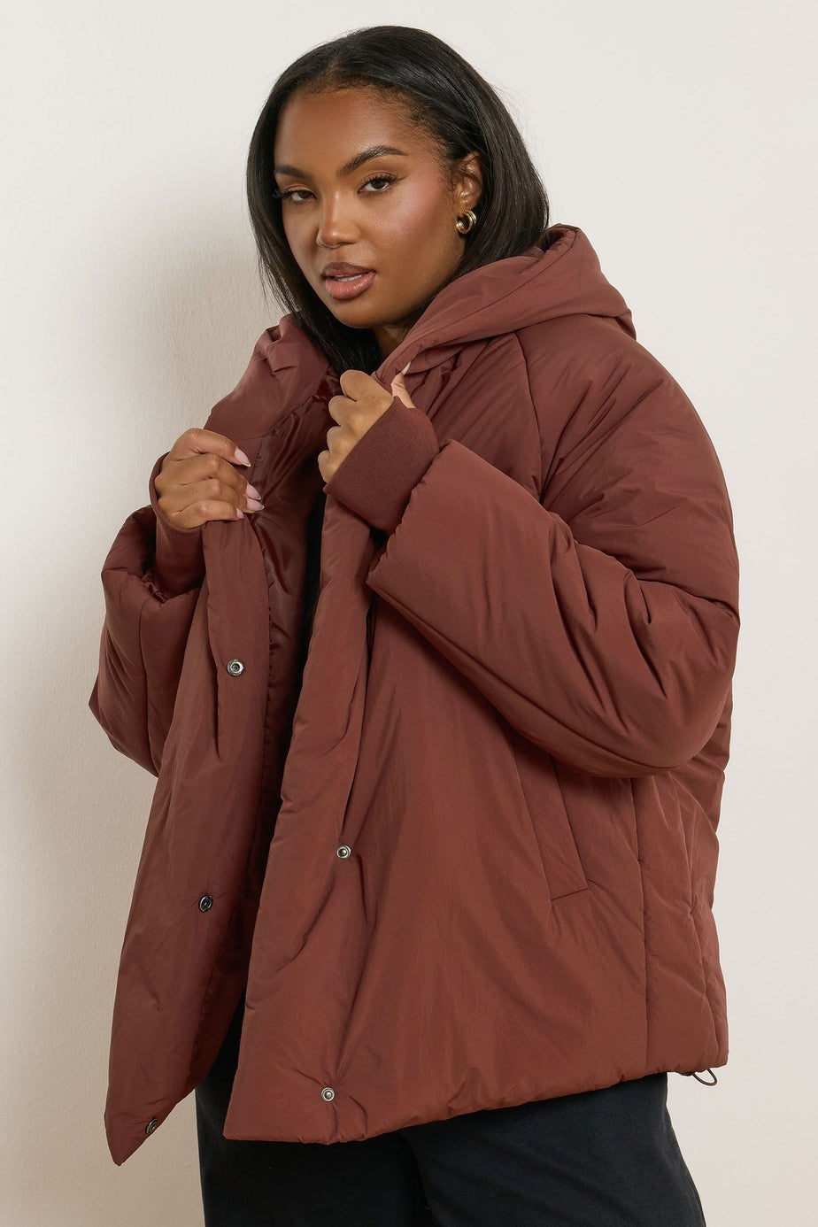Yours Curve Brown Padded Coat