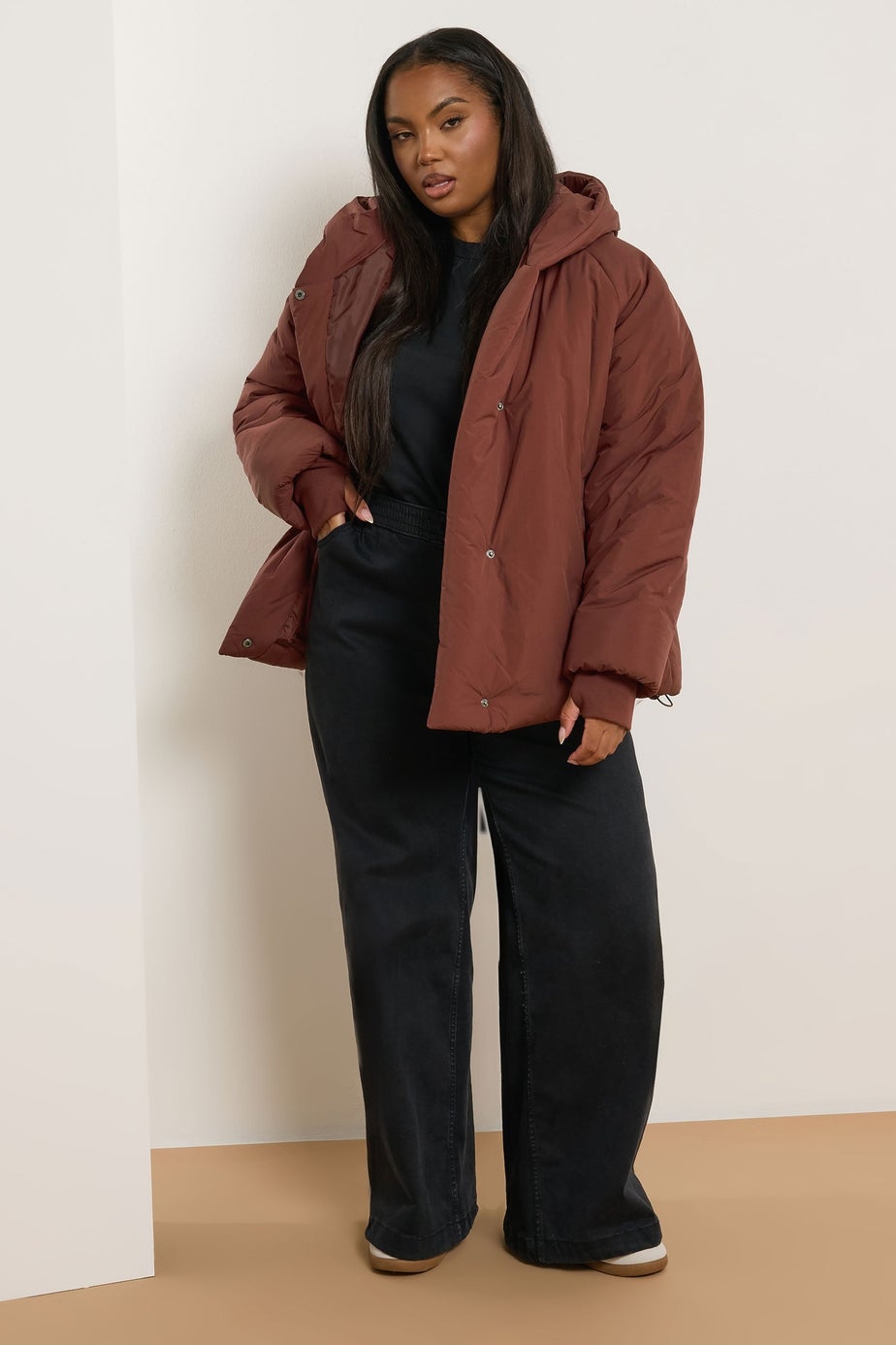 Yours Curve Brown Padded Coat
