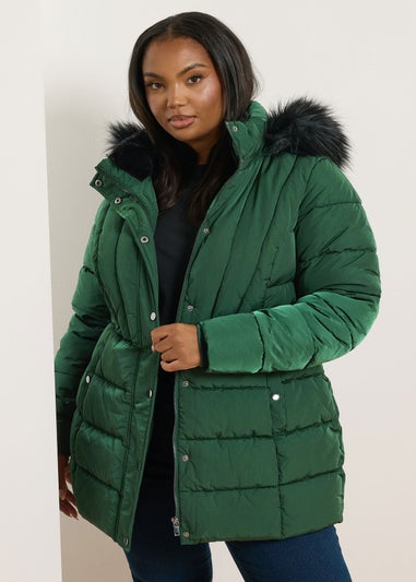 Yours Curve Green Short Puffer Coat