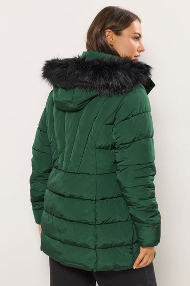 Yours Curve Green Short Puffer Coat