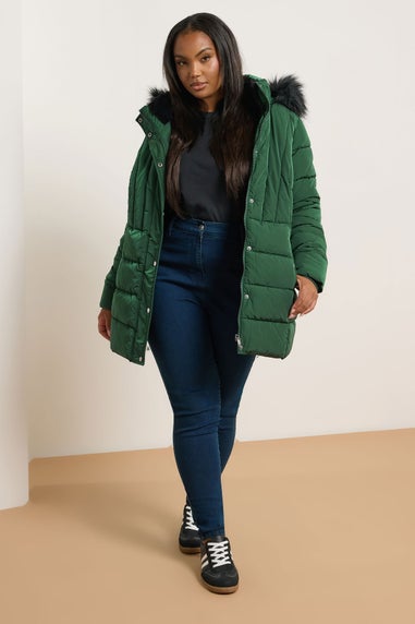 Yours Curve Green Short Puffer Coat