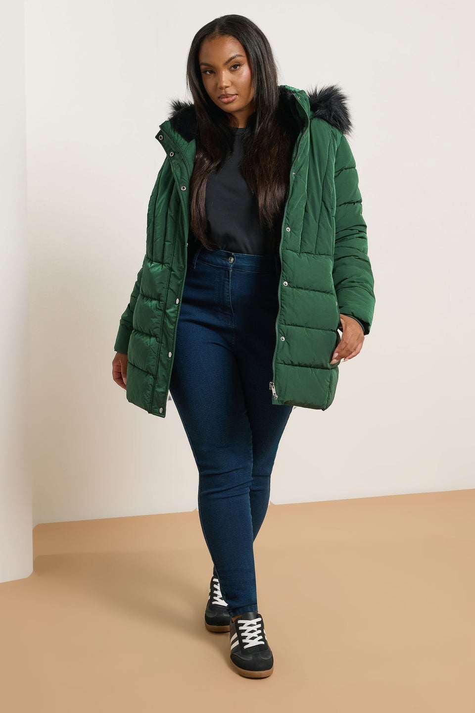Yours Curve Green Short Puffer Coat