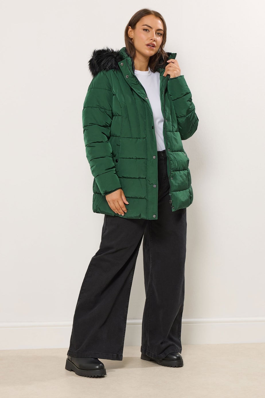 Yours Curve Green Short Puffer Coat