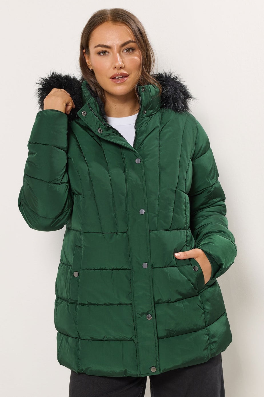 Yours Curve Green Short Puffer Coat