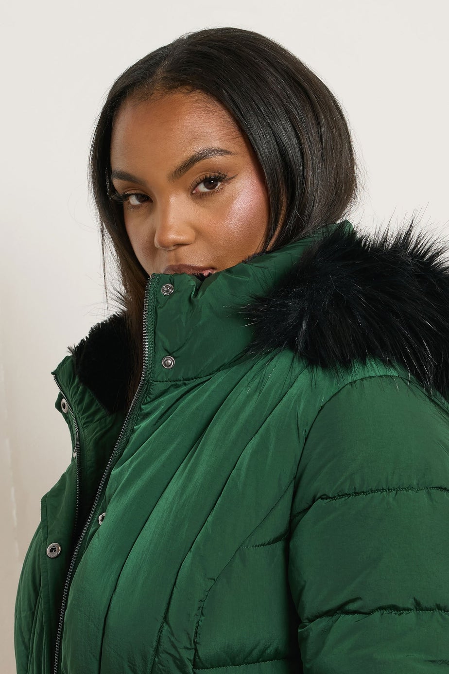 Yours Curve Green Short Puffer Coat