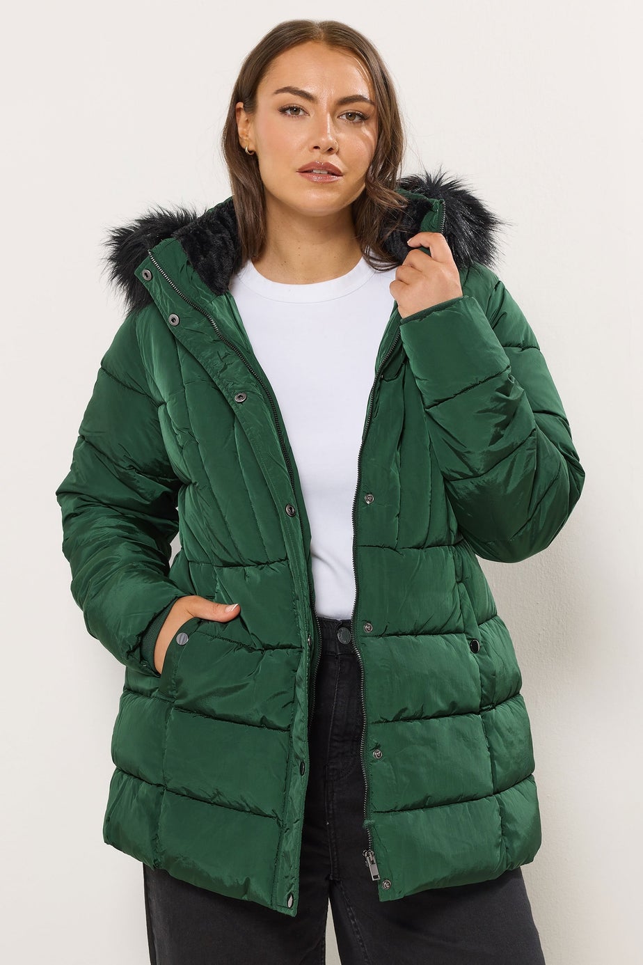 Yours Curve Green Short Puffer Coat