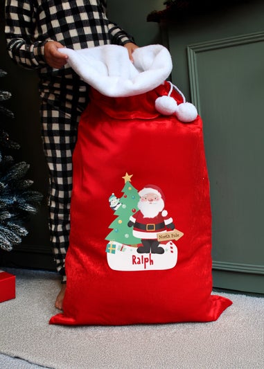 Personalised Memento Company Red Santa Luxury Pom Pom Sack