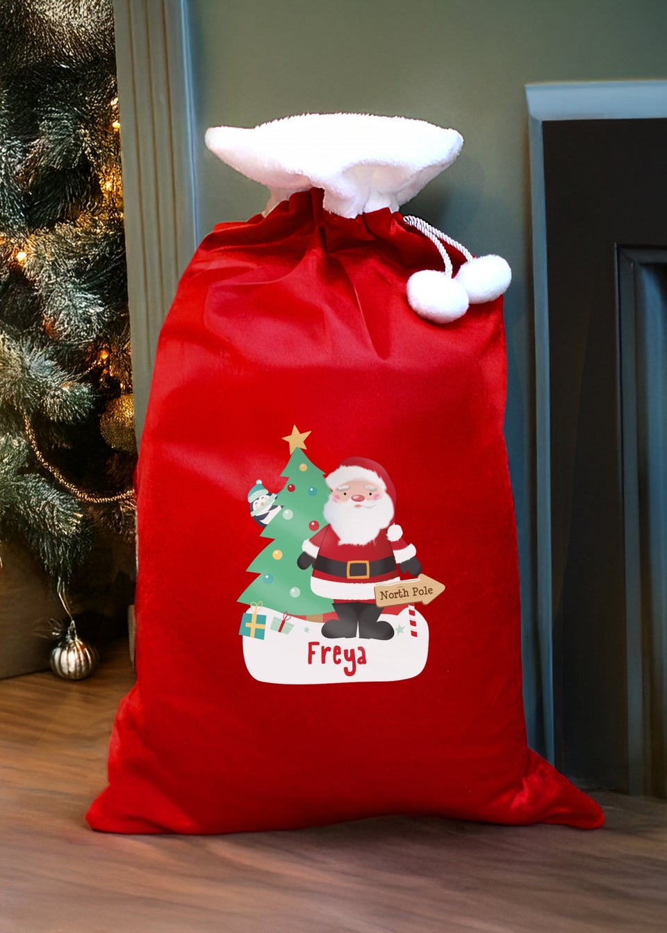 Personalised Memento Company Red Santa Luxury Pom Pom Sack