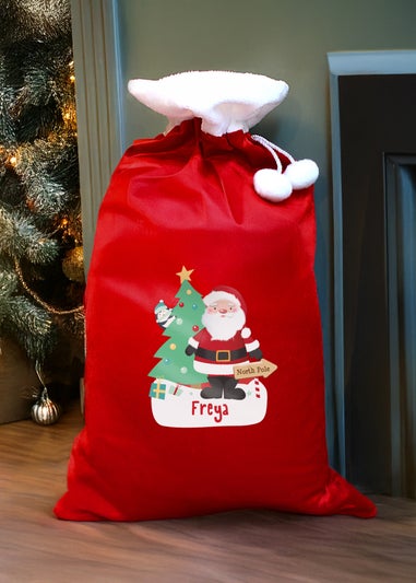Personalised Memento Company Red Santa Luxury Pom Pom Sack