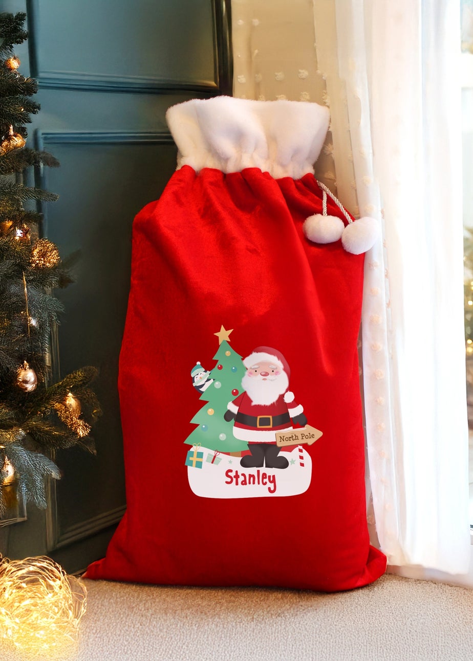 Personalised Memento Company Red Santa Luxury Pom Pom Sack