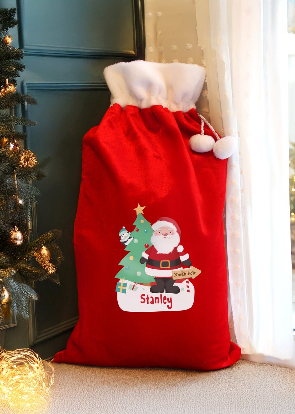 Personalised Memento Company Red Santa Luxury Pom Pom Sack