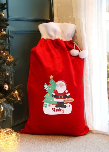 Personalised Memento Company Red Santa Luxury Pom Pom Sack