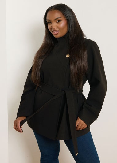 Yours Curve Black Formal Wrap Coat