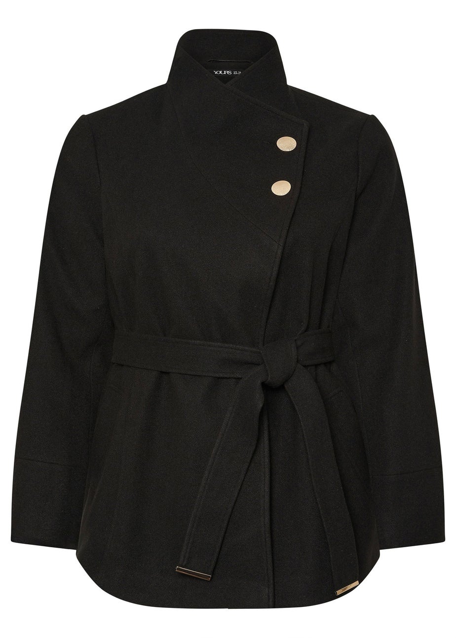Yours Curve Black Formal Wrap Coat