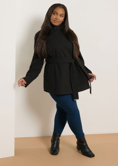 Yours Curve Black Formal Wrap Coat