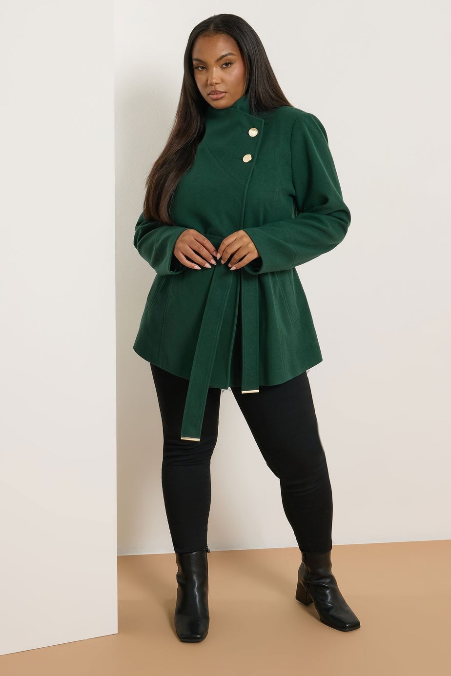 Yours Curve Dark Green Formal Wrap Coat