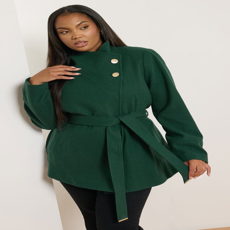 Yours Curve Dark Green Formal Wrap Coat