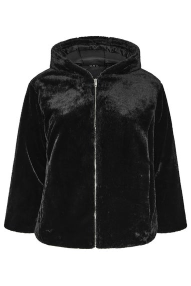 Yours Curve Black Faux Fur Hooded Jacket