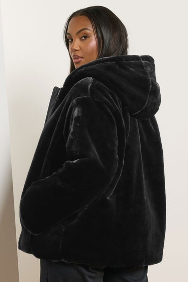 Yours Curve Black Faux Fur Hooded Jacket