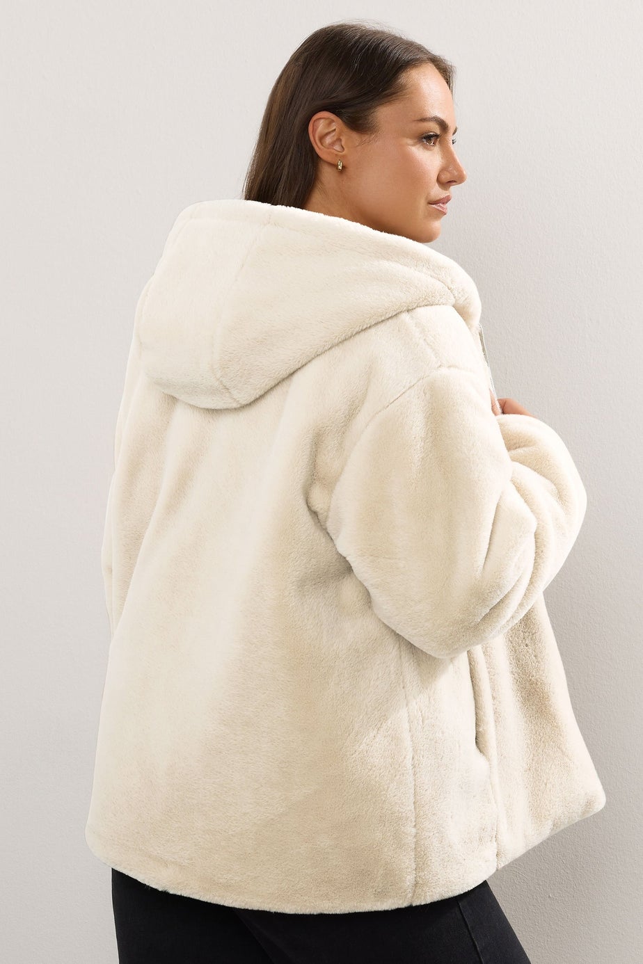 Yours Curve Ivory White Faux Fur Hooded Jacket