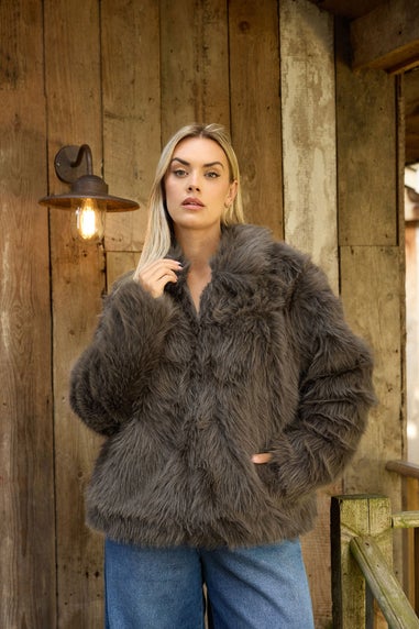 Yours Curve Brown Faux Fur Collared Jacket