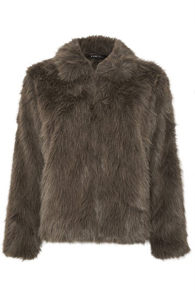 Yours Curve Brown Faux Fur Collared Jacket