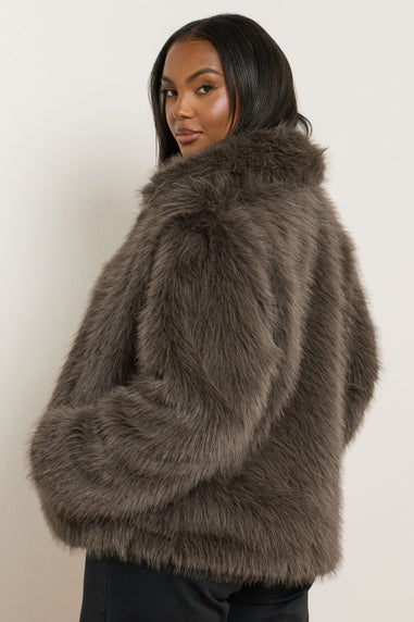 Yours Curve Brown Faux Fur Collared Jacket