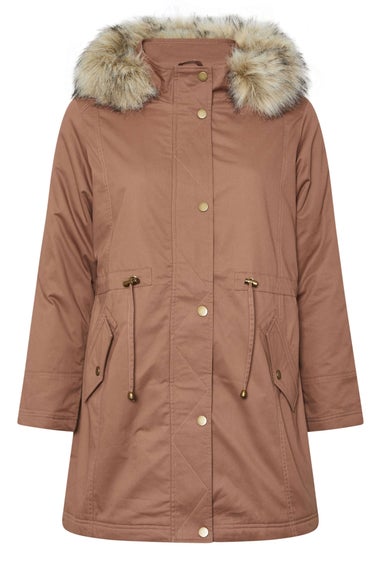 Yours Curve Pink Fur Trim Parka Coat