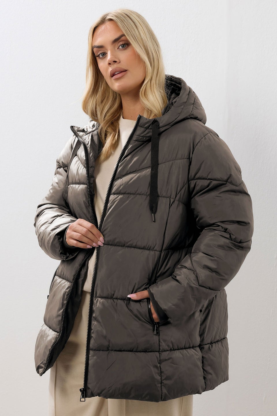 Yours Curve Brown Short Padded Coat