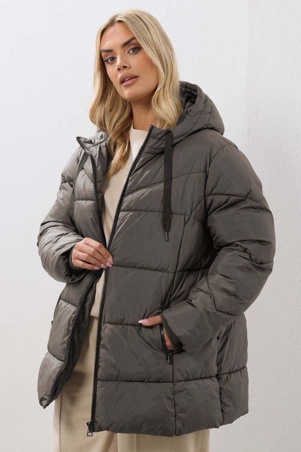 Yours Curve Brown Short Padded Coat