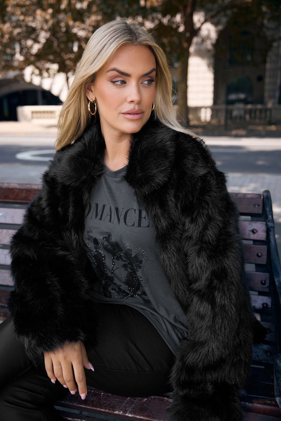 Yours Curve Black Collared Faux Fur Jacket