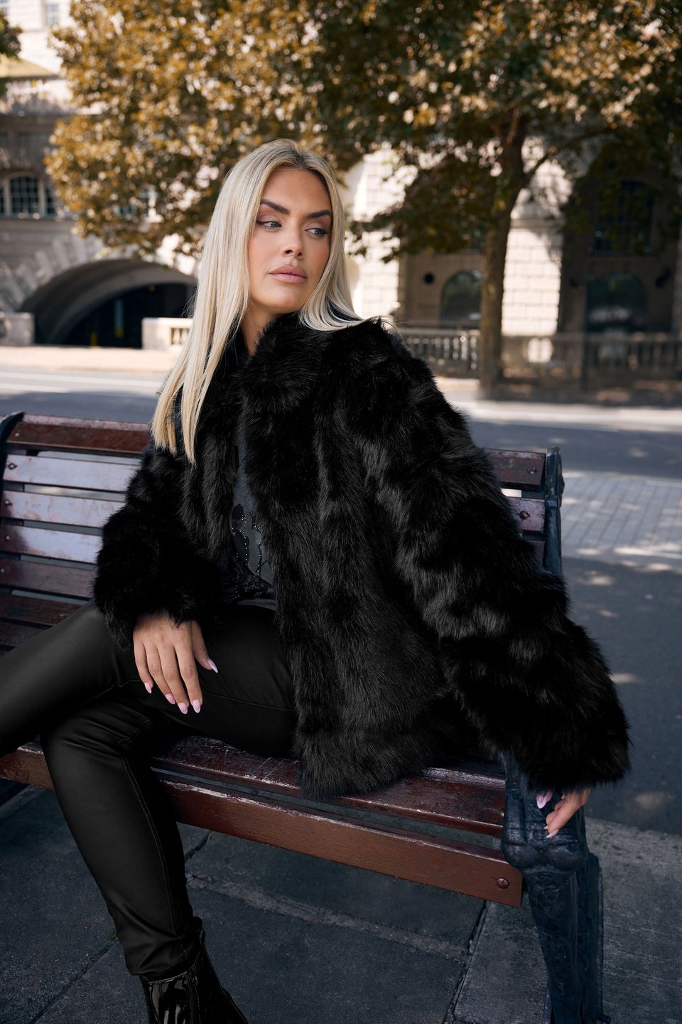 Yours Curve Black Collared Faux Fur Jacket