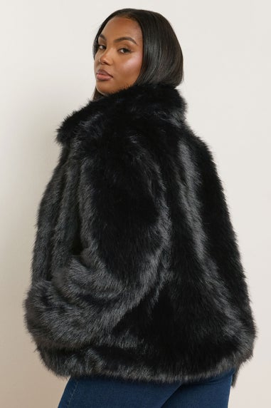 Yours Curve Black Collared Faux Fur Jacket